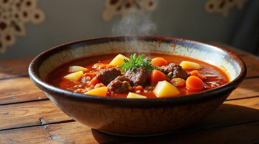 découvrez la recette authentique de la soupe goulasch hongroise traditionnelle, une délicieuse concoction pleine de saveurs riches et épicées, parfaite pour réchauffer vos repas.