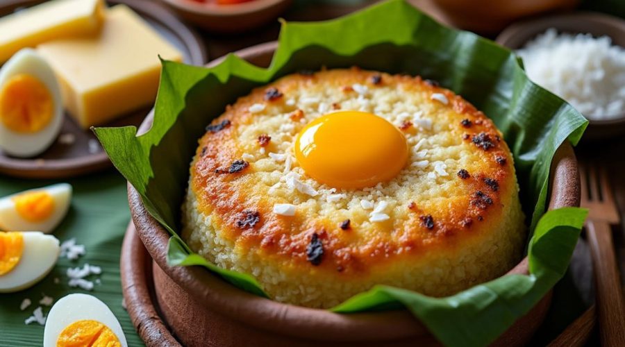 découvrez la recette traditionnelle du bibingka philippin, un délicieux gâteau de riz moelleux parfumé à la noix de coco, parfait pour vos moments gourmands.