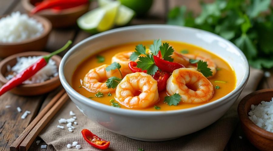 découvrez notre recette facile et savoureuse de curry de crevettes à la noix de coco, un plat exotique parfait pour un repas réconfortant et parfumé.