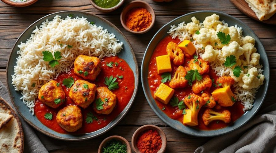 découvrez notre recette authentique de tikka masala indien, disponible en version poulet savoureuse ou en option végétarienne, idéale pour tous les goûts.