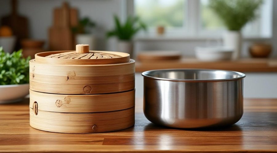 découvrez les avantages des ustensiles de cuisson vapeur asiatiques : choisir entre le panier bambou traditionnel et l'inox moderne pour une cuisine saine et savoureuse.