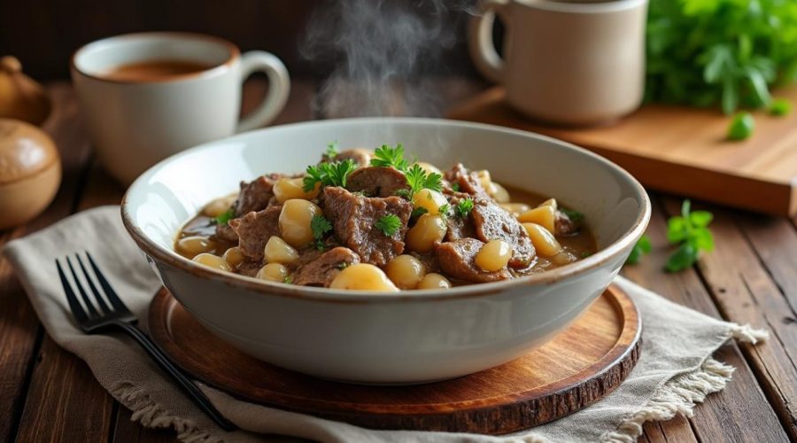 découvrez notre recette facile de bœuf stroganoff russe, un plat savoureux et réconfortant à base de viande tendre, de champignons et de sauce crémeuse.