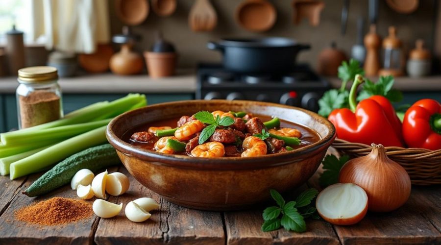 découvrez la recette traditionnelle du gumbo créole louisianais, un plat savoureux et authentique alliant épices, légumes et fruits de mer pour un goût unique.