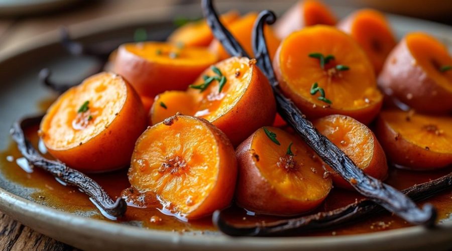 découvrez une recette savoureuse de patate douce confite à la vanille, alliant douceur et parfum exotique pour un dessert ou un accompagnement parfait.