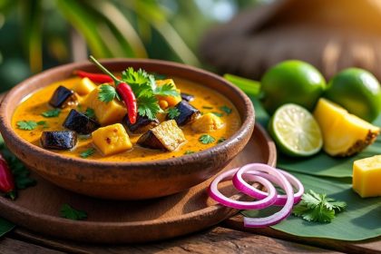 découvrez notre curry d’aubergine façon tropicale, un plat savoureux et exotique alliant épices douces et saveurs fruitées pour un voyage culinaire inoubliable.