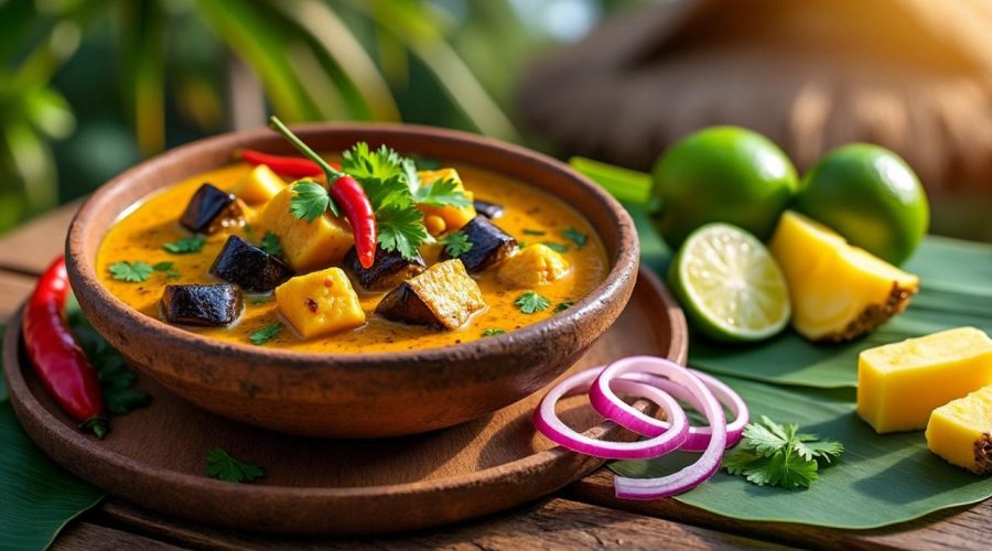 découvrez notre curry d’aubergine façon tropicale, un plat savoureux et exotique alliant épices douces et saveurs fruitées pour un voyage culinaire inoubliable.