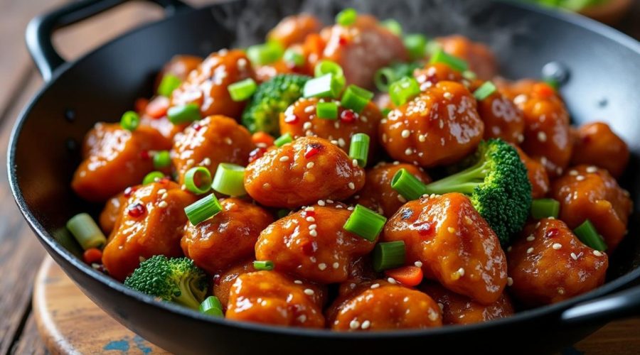 découvrez notre recette de poulet général tao croustillant, préparée au wok pour une saveur authentique et une texture parfaite.