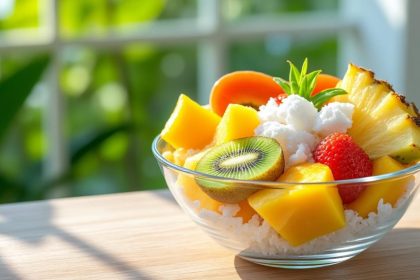 découvrez notre salade fraîche aux noix de coco et fruits tropicaux, une explosion de saveurs exotiques parfaite pour un repas léger et rafraîchissant.