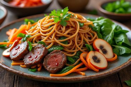 découvrez la recette authentique de la salade japchae coréenne au bœuf et vermicelles de patate douce, un plat savoureux et équilibré alliant textures fondantes et saveurs asiatiques.