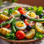 découvrez la recette authentique de la salade niçoise traditionnelle, un plat frais et savoureux mêlant tomates, olives, œufs, anchois et thon, parfait pour un repas léger et typique du sud de la france.